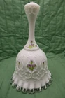 Vintage Fenton Silver Crest Milk Glass Violets in the Snow Bell, Signed
