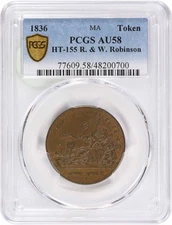 1836 Hard Times Token R.&W. Robinson HT-155 AU58 PCGS