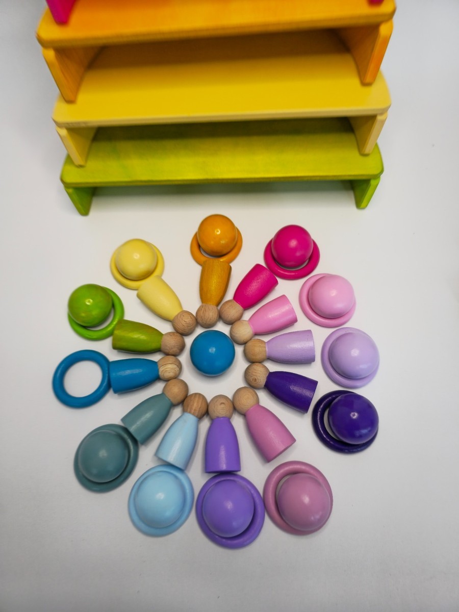 Wooden Pastel Rainbow Stacker Toy | Grimms Style Montessori