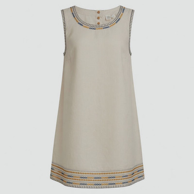 Artisan NY Linen Dress Womens L Natural Embroidered Hem Shift Sundress Boho EUC