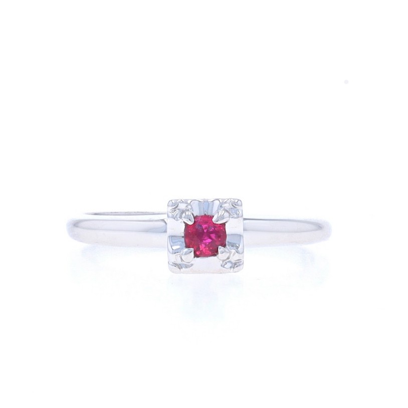 White Gold Ruby Vintage Solitaire Engagement Ring… - image 1