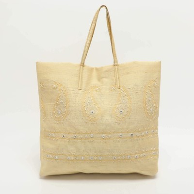 Etro Embellished Yellow Fabric Tote