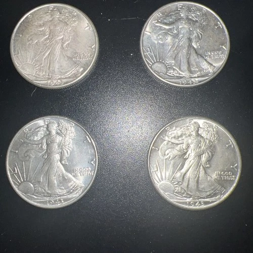 1943 Walking Liberty Half Dollar AU. Lot Of 4