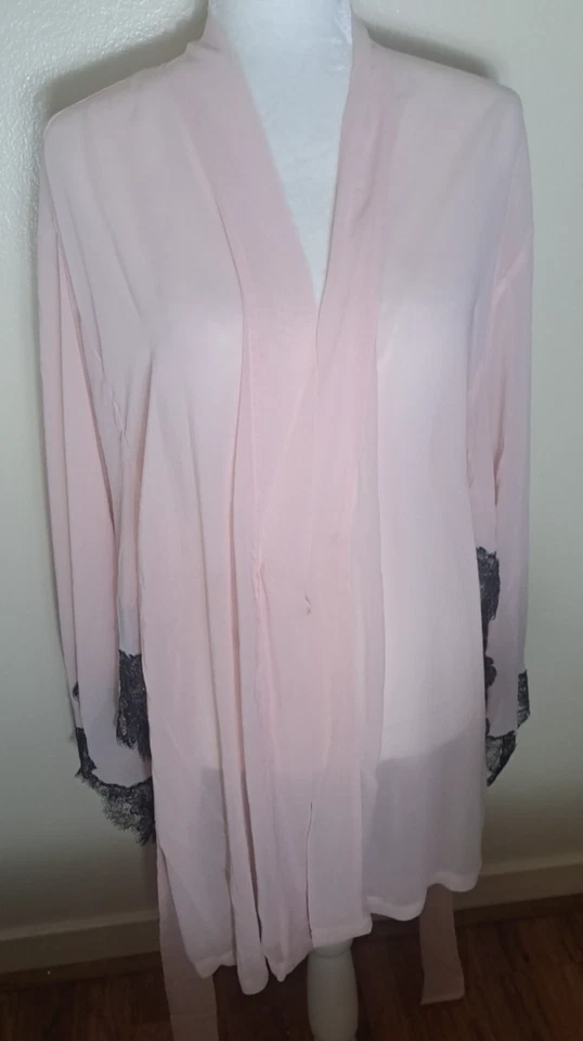 Victoria's Secret чистый кимоно халат бледно-розовый ангел рукава черный кружевной отделки OS - Изображение 2 из 4