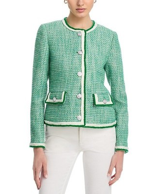 T Tahari Crewneck Button-Front Long-Sleeve Jacket Women's XL Green Leaf Tweed