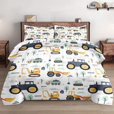 Twin Size Comforter Set with Pillowcase, Boho Wood Construction Truck Tractor...