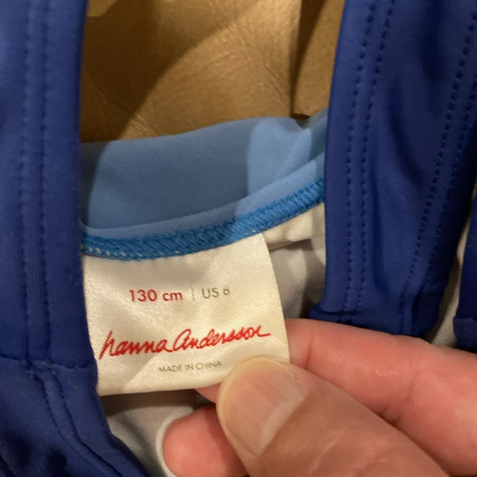 Hanna Andersson 130 Girl's US 8 SWIMSUIT Skirted One Piece Stripped Blue - Image 4 of 4