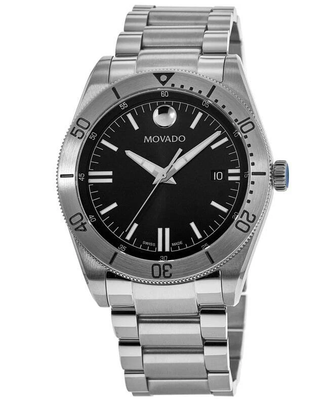 New Movado Sport Black Dial Stainless Steel Men s Watch 0607435 eBay