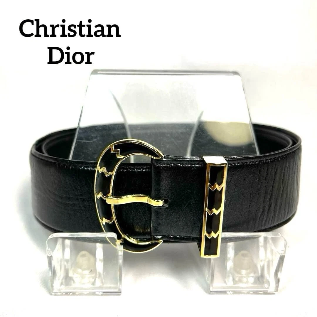 Ceinture Christian Dior cuir noir logo boucle taille 70 E153