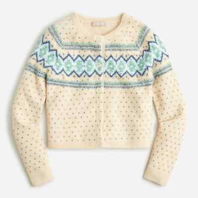 NWT J.Crew Crystal-Embellished Fair Isle Cardigan Sweater in Supersoft Yarn M