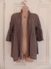 Monsoon size M dark grey/brownish ¾ sleeve v. open knit, slightly hairy cardigan