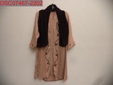 NWOT - Women's Tan Beaded Dress with Black Wrap, Size M