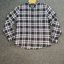 14th &  Union Men's Plaid Button Down Flannel Shirt Purple Gray White Casual XL