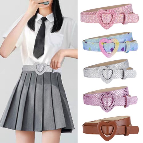 Kid Girl Boys Toddler Shiny Waist Belt Adjustable Buckle PU Leather Waistband N