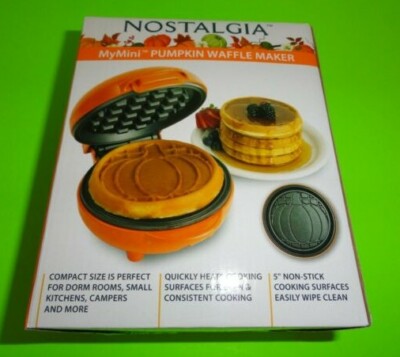 Nostalgia MyMini Halloween Pumpkin Pattern Waffle Maker 5  Non-Stick Easy Wipe