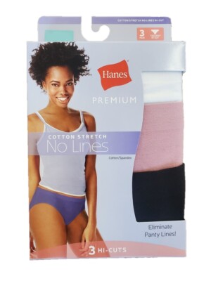 Hanes Womens Premium Cotton Stretch Hi-Cuts No Lines Underwear Panties 3-Pk 
