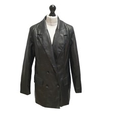 Missguided Jacket Faux Leather Black Button Up Uk Women's 12 Eu 40 E683