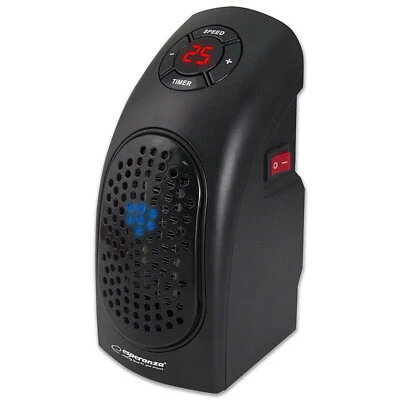 ESPERANZA Mini Calefactor portátil sin cables 2 niveles con temporizador 400W Negro ligero