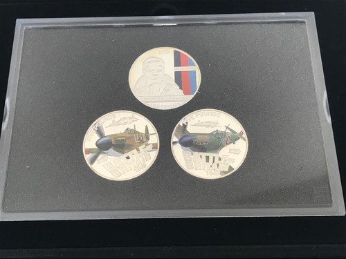2010 Douglas Bader Argent Preuve Canal Île 3 Monnaie Cinq 5 Livre Kit Boite COA - Photo 2 sur 9