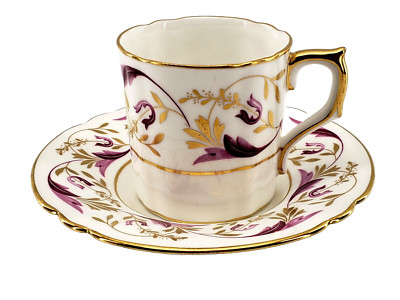 Royal Crown Derby Princess Pattern Espresso A1281 Coffee Cup & Saucer Gold Leaf