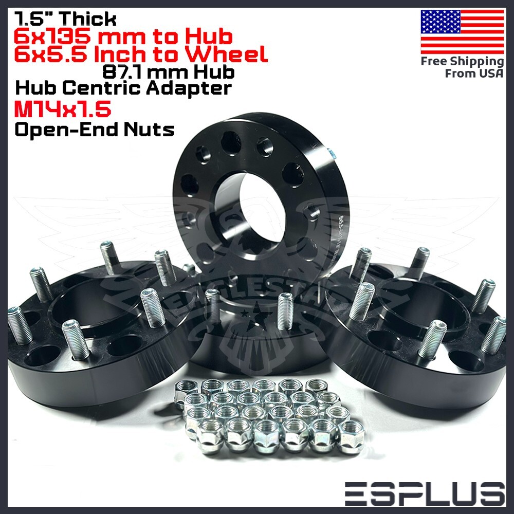 4x Ford 1.5" 6x135 to 6x5.5" Conversion Hub Centric Adapter Fit F150