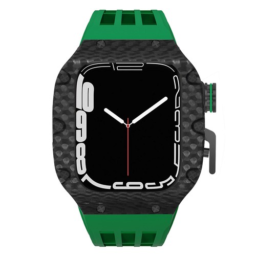 Carbon Fibre Case for Apple Watch 8/7/SE/6 45/44mm Silicone Strap Rubber Band - 第 96/97 張圖片