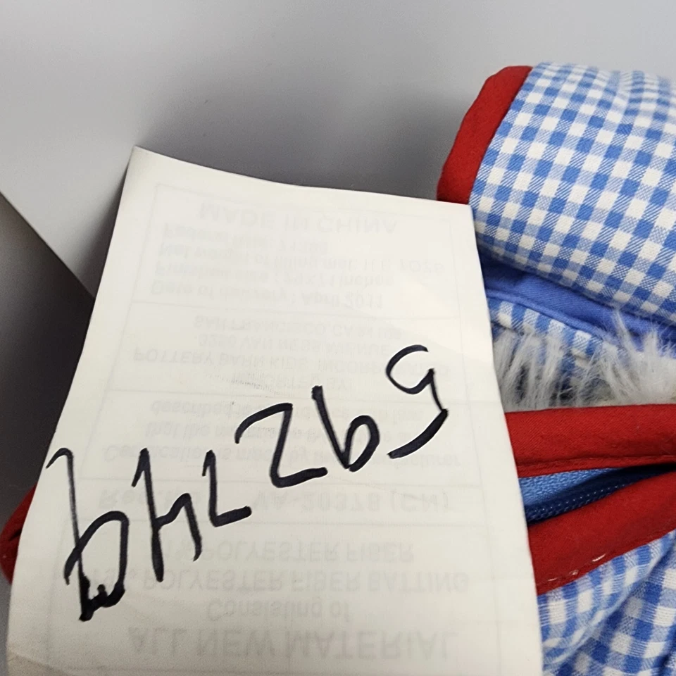 Pottery Barn Kid Puppy Dog Shaggy Head Blue gingham Checked Sleeping Bag ANDREW - Image 4 of 4