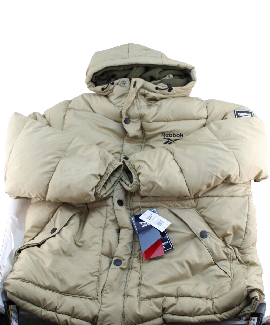 New REEBOK Size Large Sand Color Men's Quilted Puffer Hooded Jacket RETAIL $165 thumbnail 11