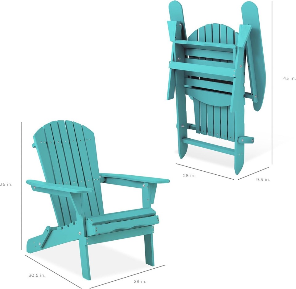 Folding Adirondack Chair Outdoor Wooden Accent Furniture Fire Pit