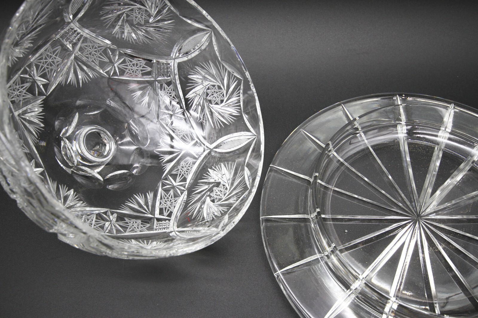 Crystal Cake Dish Atomic Pinwheel Heavy Deep Brilliant Cut 12" w x 8" h