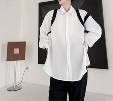 Men's Loose Splicing Casual Shirt Long Sleeve Hairstylist Metal Buckle Tops Chic