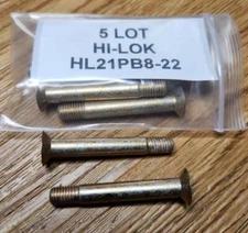 5 LOT MIL SPEC HI-SHEAR HI-LOK HL21PB8-22 100deg FLUSH PINS 1/4 X 1 3/4" FREE SH