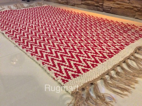 Red Geometric Handmade Natural Fibres Cotton Jute Washable Kilim Rugs 70x115cm - Picture 6 of 7