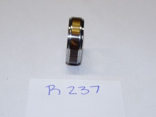 Anello fascia nuziale in carburo di tungsteno Triton 8 mm taglia 10. Argento con marrone. #R237 - Foto 1 di 3