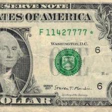 Fancy Serial Number STAR Note 11427777* Four Lucky 7s Quad 7777 Together in Row