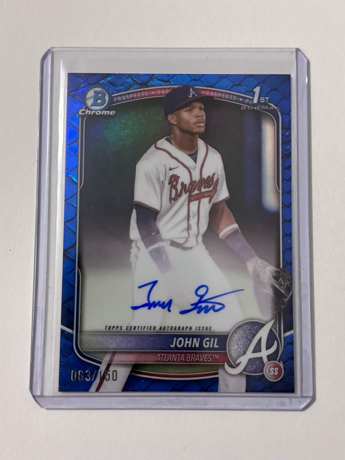 John Gil 2025 Bowman Chrome #CPA-JG Reptilian Blue Refractor Auto /150 - Braves