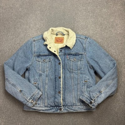 Levis Jeansjacke Damen Large blau Sherpa gefüttert Trucker Red Tab Utility Ladies