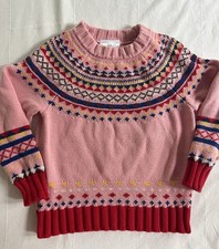 Hanna Andersson Sweater Pink Faire Isle Sz 100 US 4 4t Winter Holiday Colorful