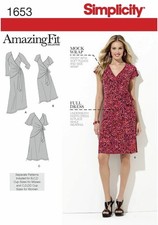Simplicity 1653 Pattern Sz 10-18 Amazing Fit Mock Wrap Knit Dress Uncut
