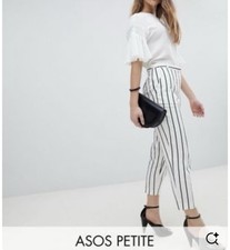 ASOS DESIGN Petite tailored linen cigarette trousers in stripe , Size 8