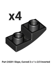 NEW LEGO Parts BLACK 24201 Slope, Curved 2 x 1 x 2/3 Inverted (Lot of 4)