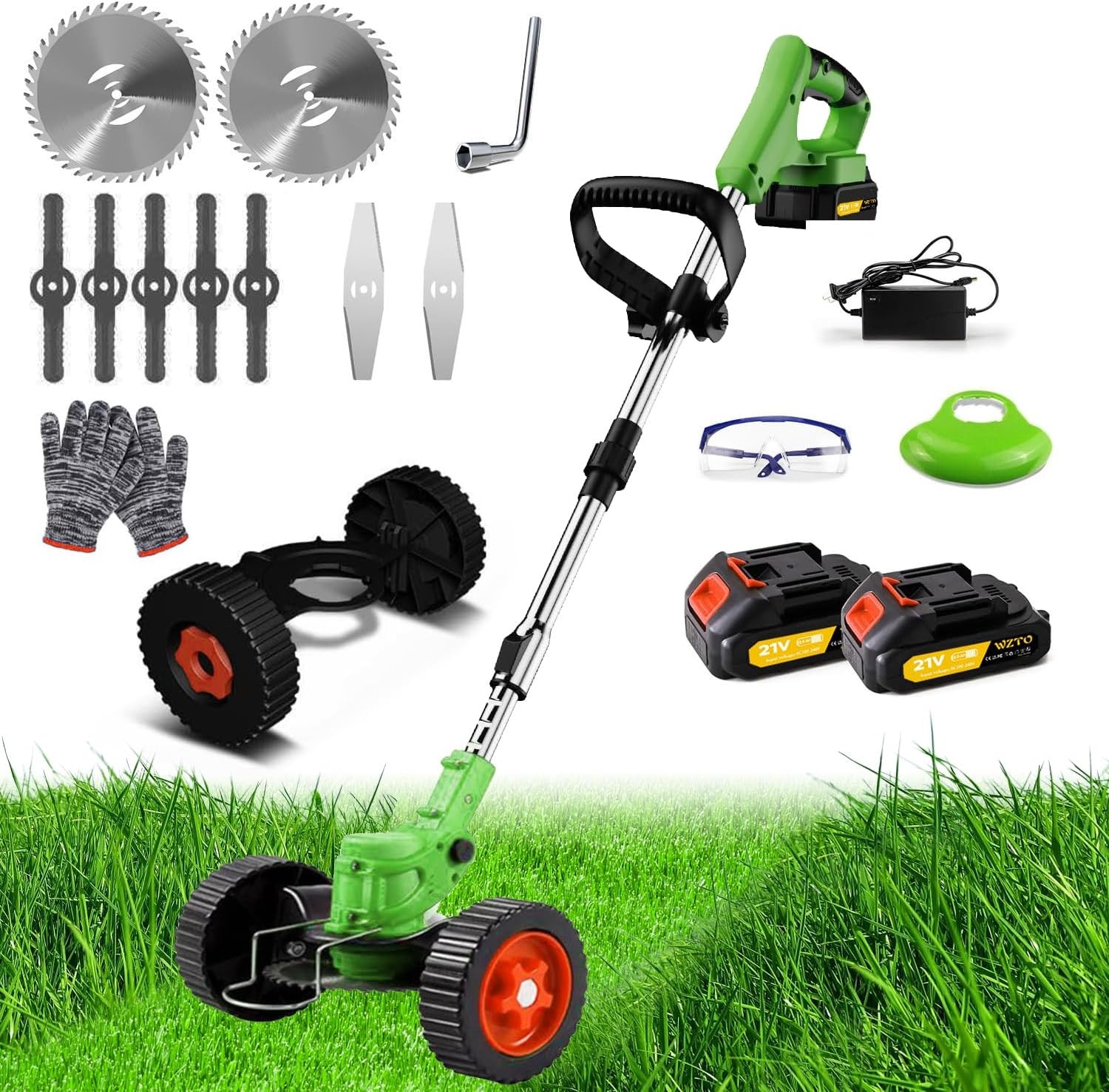 Cordless Weed Wacker, Electric Grass Trimmer 21V 2 * 2.0Ah Battery Powered Weed