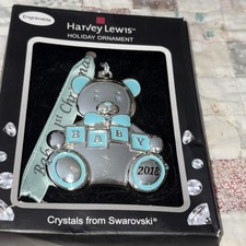 2018 BABY'S 1ST FIRST CHRISTMAS BOY SILVER ORNAMENT SWAROVSKI CRYSTALS NIB