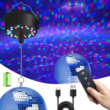 Disco Ball with Motor and Light, 5-9 RPM 24 LED Motor with Remote and Lights ...