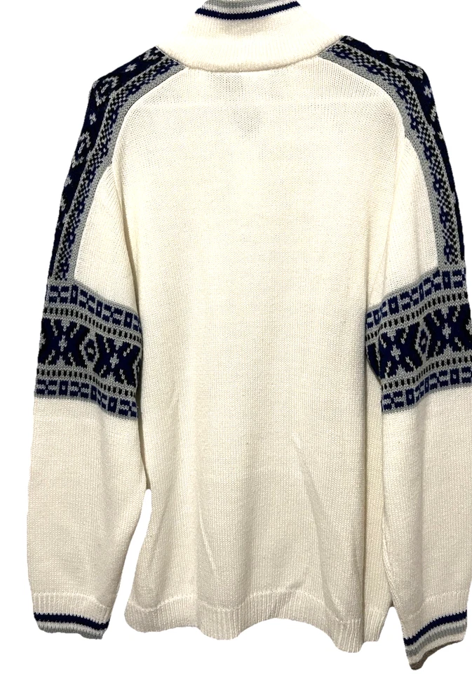 Columbia  Sweater XL 1/4 Zip White Navy Gray Fair isle Pullover Size Extra Large - Image 4 of 4