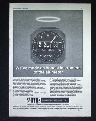 Original 1968 Werbung Smiths Servo Zeiger Höhenmesser Luftfahrt Instrument