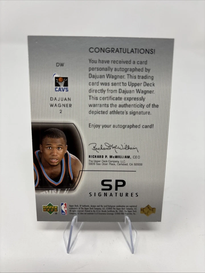 2002-03 SP Authentic - Sp Signatures Dajuan Wagner #DW Rookie On Card Auto Cavs - Image 2 of 2