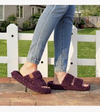 EverFoams Womens Fuzzy Open Toe Slippers Comfy Soft Memory Foam Indoor House ...