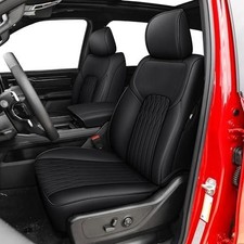 Aomsazto Seat Covers Dodge Ram 1500 2019-2026 Full Set Black Leather Custom Fit