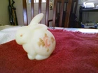 Fenton Art Glass Custard Satin Bunny Roses Figurine Hand Painted Signed